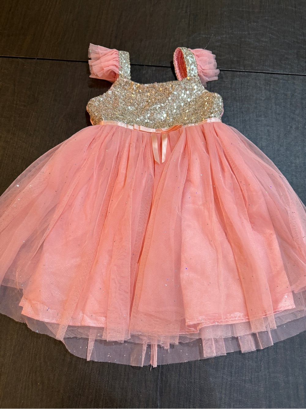Popatu Girls Pink Glitter Tulle Party Dress - Sparkle Bodice Kids Sz 4